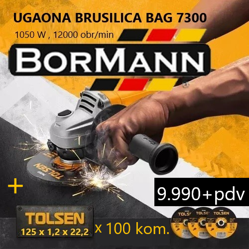 AKCIJA Ugaona brusilica Bormann BAG7300 + Tolsen Rezne ploče 100 kom. 125x1.2x22.2