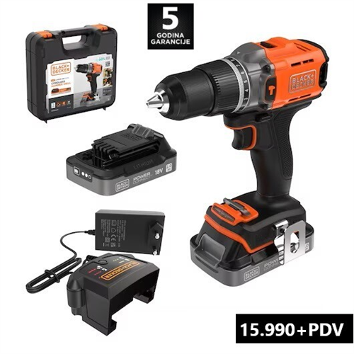 Black&Decker akumulatorska vibraciona bušilica - odvijač 18V; 2x2 Ah + kofer