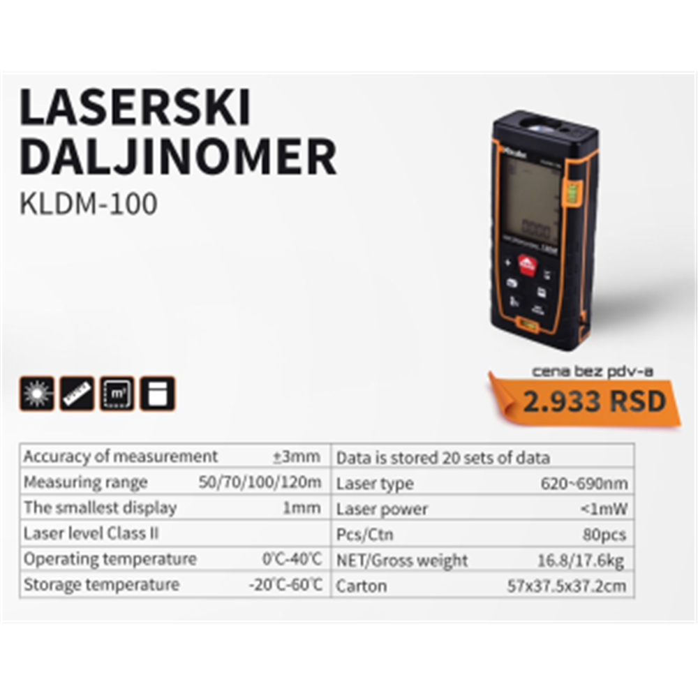 Laserski daljinomer Kzubr 100 m  kldm-100