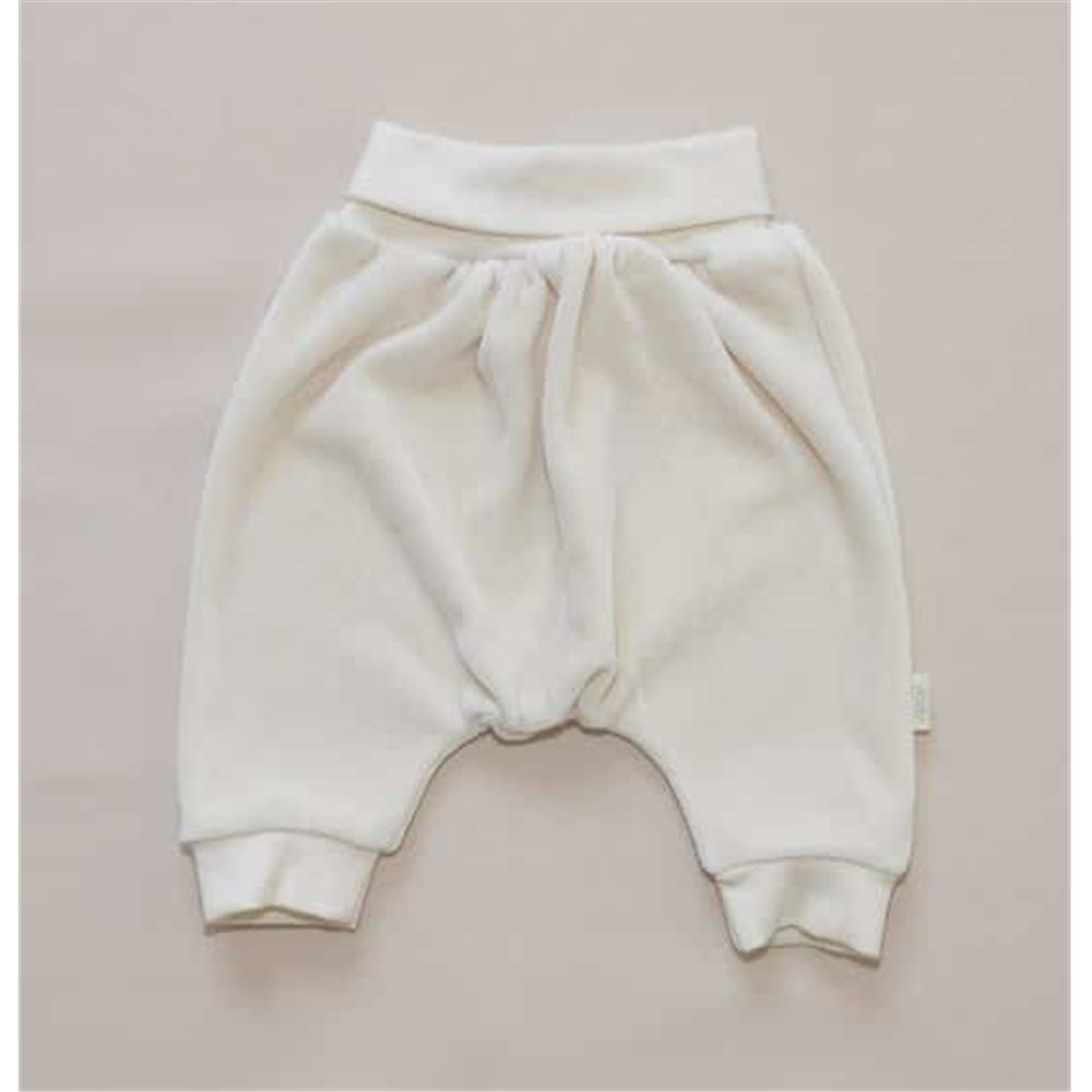 Udobne i tople pantalonice za bebe od organskog pamučnog velura krem boje