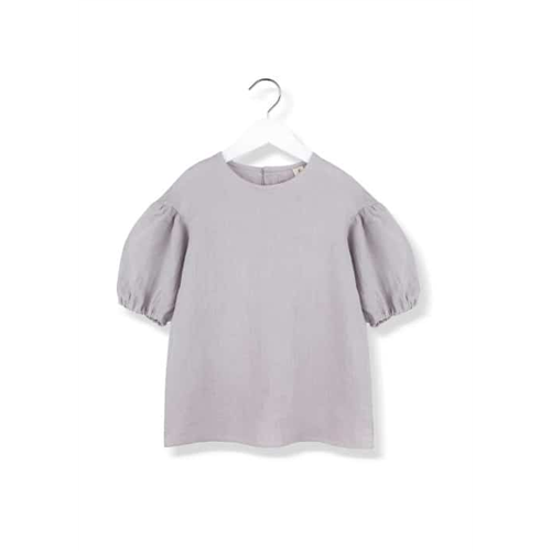 Prelepa bluzica od lana sive boje sa kratkim puf rukavima za devojčice
