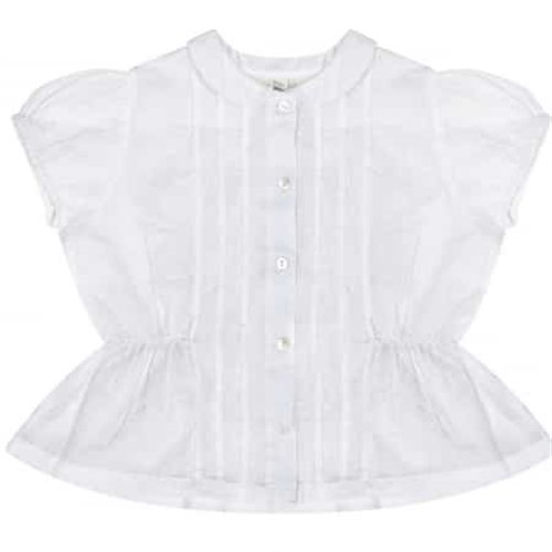 Romantična bela bluza sa bubi kragnicom za devojčice  sa kratkim puf rukavima/ lagana