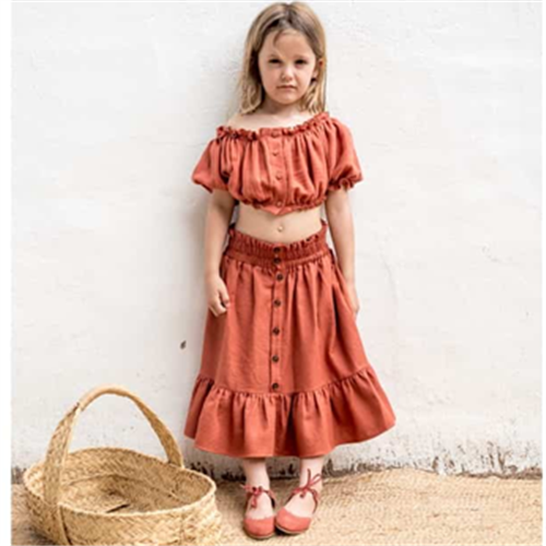 Top i suknja komplet za devojčice od organskog pamuka terakot boje