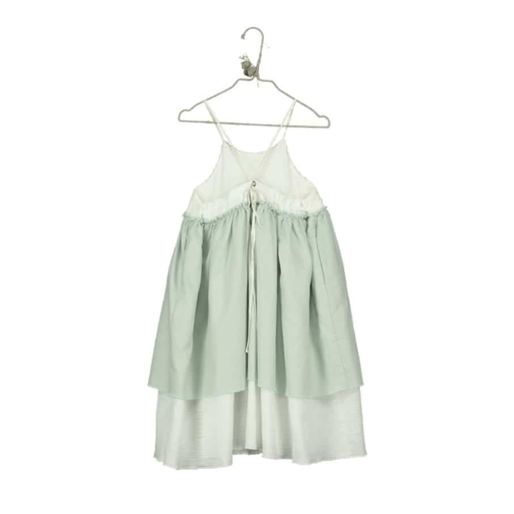 Haljina za devojčice od organskog pamuka i vezenim gornjim delom u kombinaciji bele i bledo zelene boje