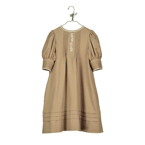 Braon haljina od organskog pamuka sa puf rukavima dužine 3/4 za sva godišnja doba