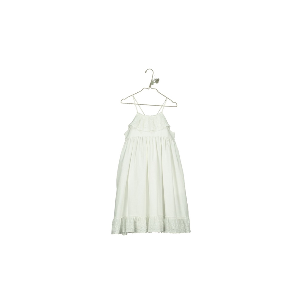 Romantična haljina bele boje na bretele od organskog pamuka/duga