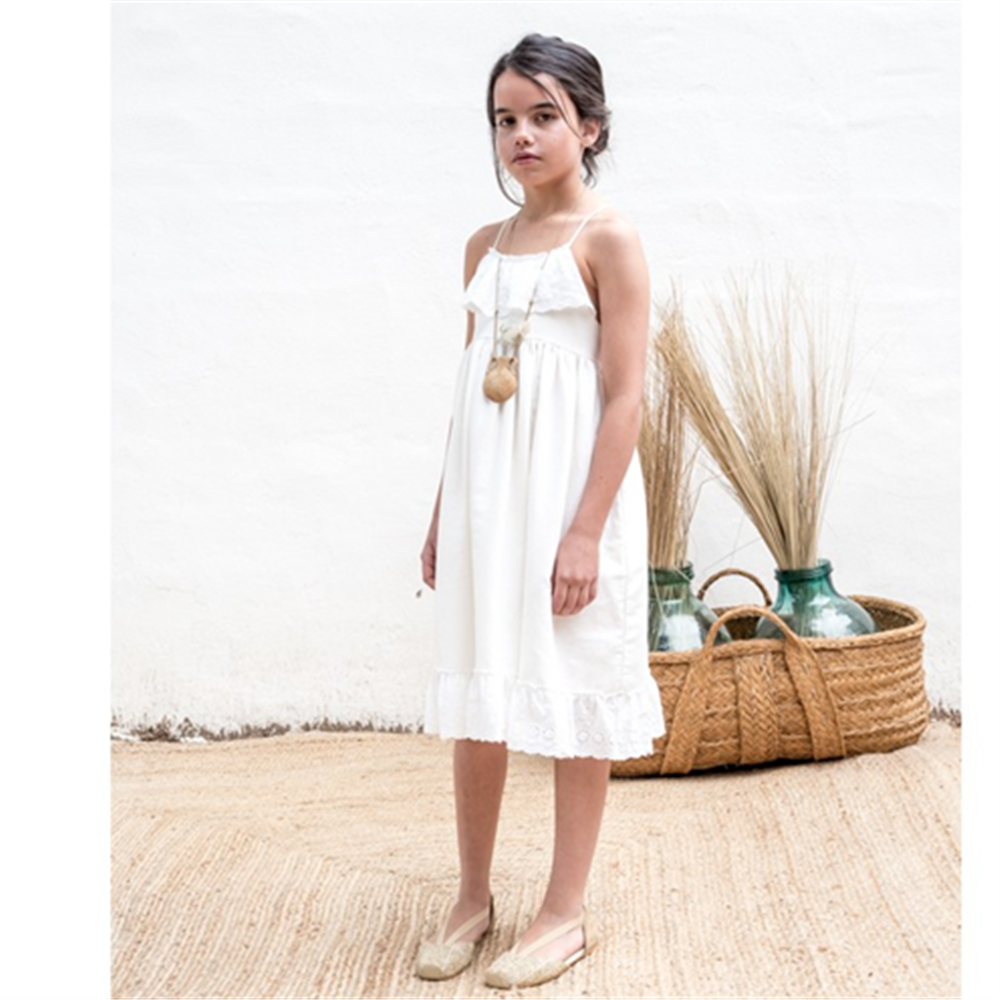 Romantična haljina bele boje na bretele od organskog pamuka/duga