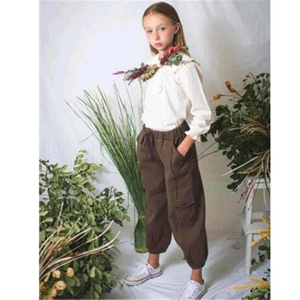 Braon tamna boja/kargo pantalone od organskog pamuka za devojčice