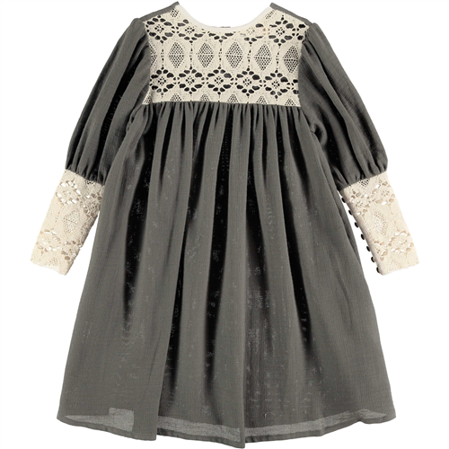 Bela čipka i sivi organski pamuk čini ovu haljinu izuzetnom za jesen i za sve prilike
