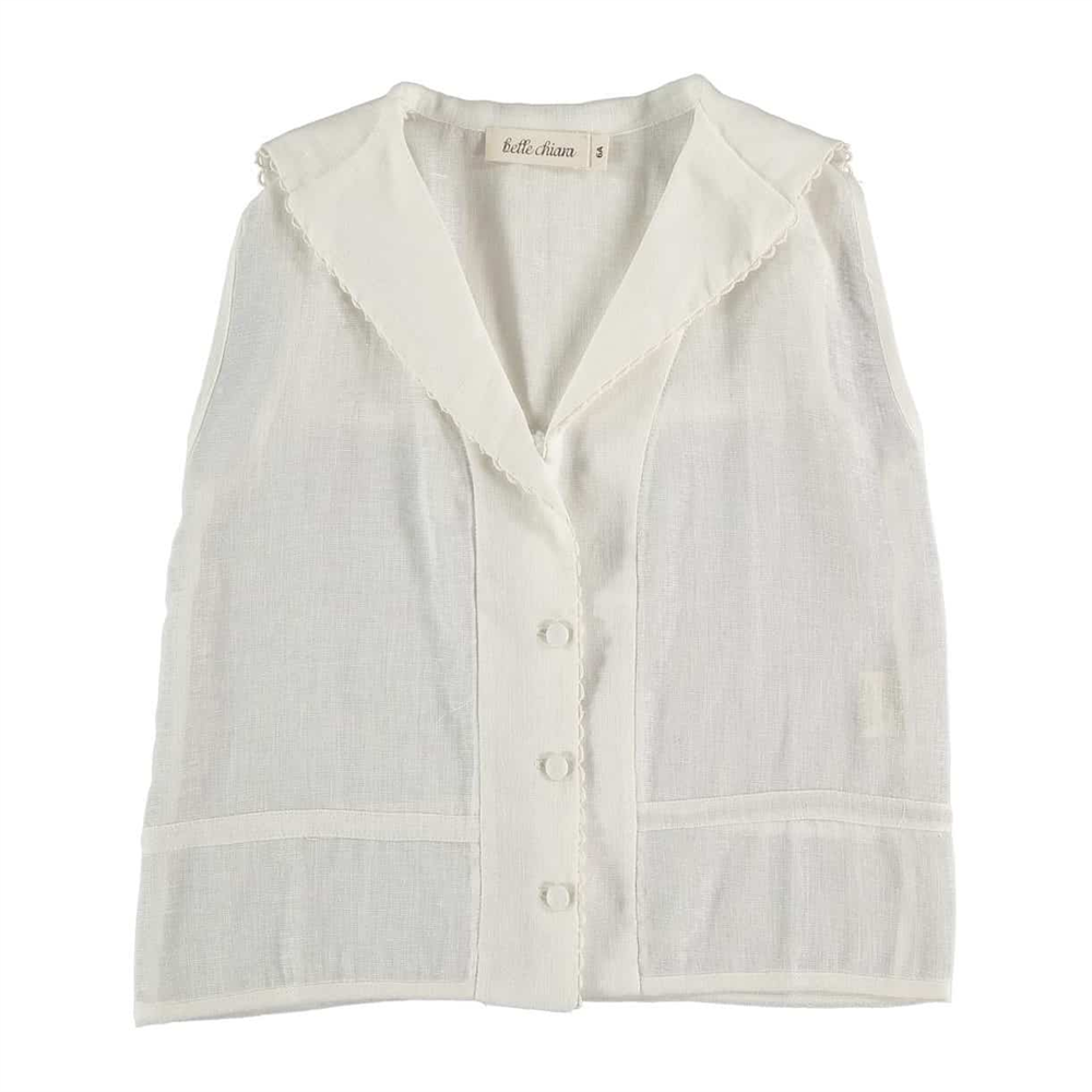 Letnja prsluk/majica bele boje sa zanimljivom kragnom od organskog pamuka bez rukava