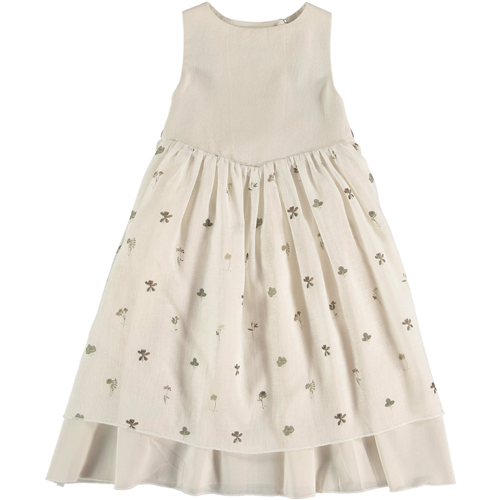 Bela haljina sa cvetnim detaljem /prelep kroj/ sa mašnom koja se vezuje pozadi-organski pamuk