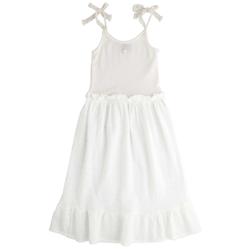 Letnja haljinica od organskog pamuka bele boje na bretele od čipke