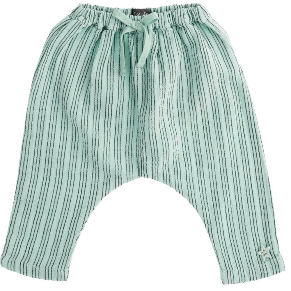 Pantalone na prugice bagy letnje tanke  od pamuka/unisex/zelena boja sa tamnijim prugicama
